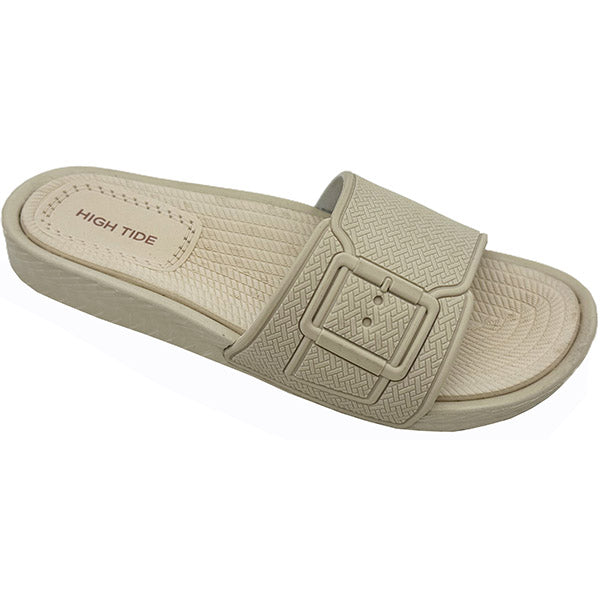 High Tide Yucatan ladies slide with woven-look strap and cushioned footbed for relaxed summer comfort